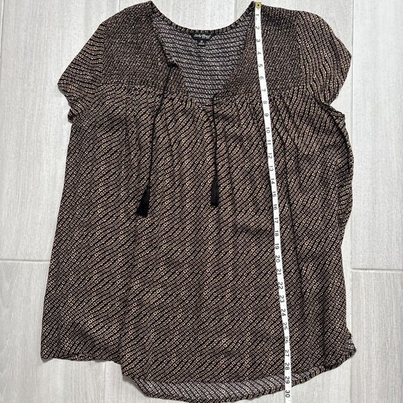 Lucky Brand Boho Blouse Women’s Large Black Diamond Pattern Short Sleeve Top - Picture 8 of 8